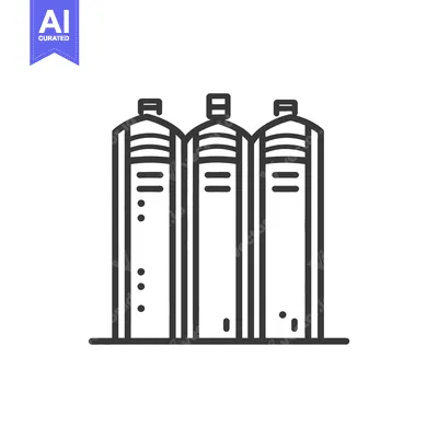 Premium design asset: Three stylized industrial tanks lined up on a base