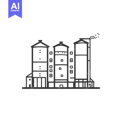 Premium design asset: Simple linear illustration of a large industrial plant with silos