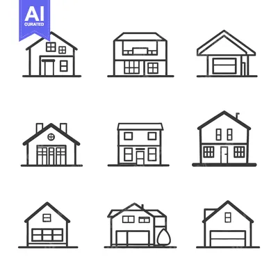 Aset desain premium: Various illustrated houses displayed using simple line art techniques