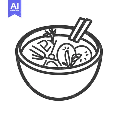 Aset desain premium: A bowl of soup containing vegetables and chopsticks