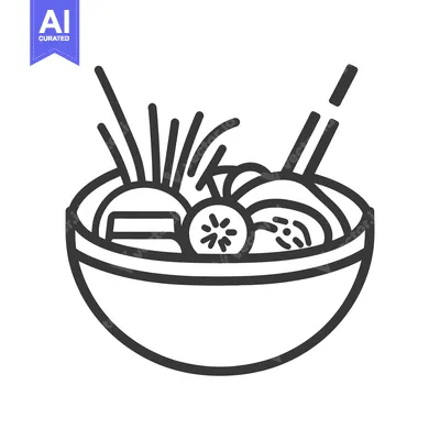 Aset premium populer: A monochrome illustration of a bowl filled with food and chopsticks