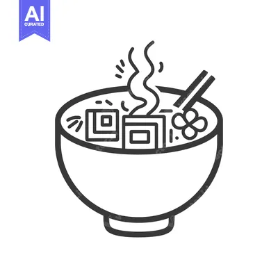Aset desain premium: A graphic bowl containing steaming soup and chopsticks illustration