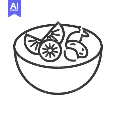 Aset desain premium: A bowl of food decorated with fruit slices displayed simply