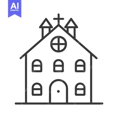 Aset desain premium: Simple graphic representation of a church building with a cross on top