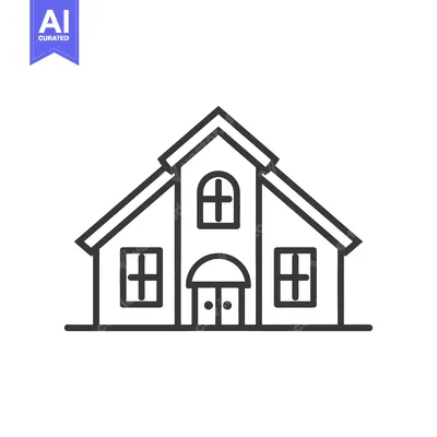 Aset desain premium: Simplified black and white illustration showing a pitched roof house