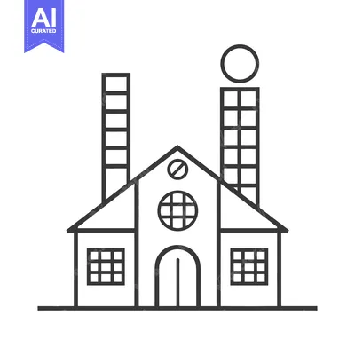 Aset desain premium: Simple illustration of a factory building with chimneys and windows
