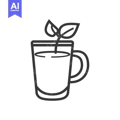 Aset desain premium: A stylized cup of tea with a growing plant inside it