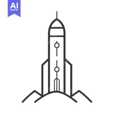 Aset desain premium: A stylized black and white illustration of a rocket ship