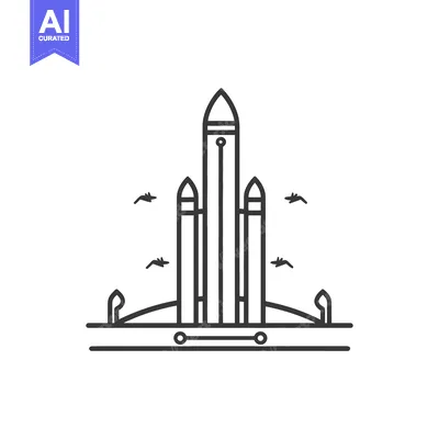 Aset premium populer: A stylized linear illustration of a rocket on a launch pad