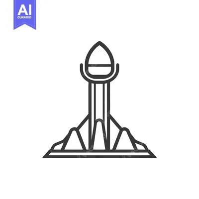 Aset desain premium: A black and white minimalist illustration of a tower structure