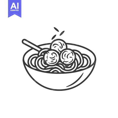Aset desain premium: Simple black and white illustration of a bowl of pasta