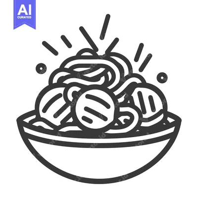 Premium design asset: A bowl of pasta with round meatballs and garnish on display