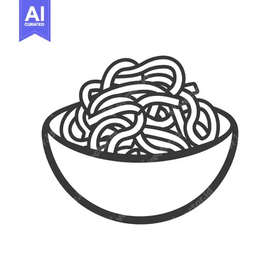 Aset desain premium: A bowl filled with stylized cooked noodle pasta lines