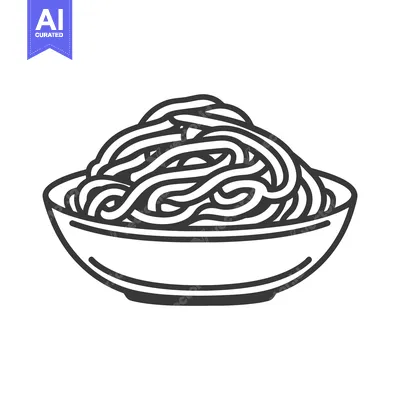 Aset desain premium: A graphic illustration of spaghetti served in a simple bowl