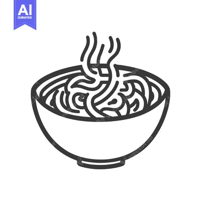 Aset desain premium: A simple black and white image of a bowl of noodles