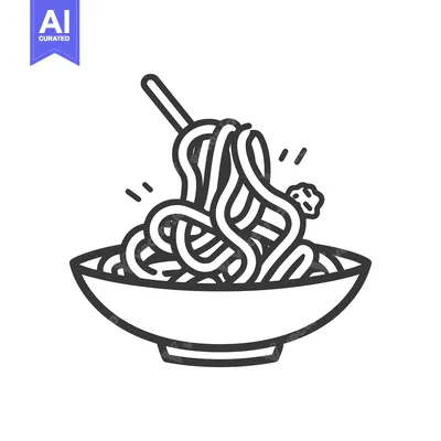 Aset premium populer: Simple illustrated bowl of noodles with a spoon for serving
