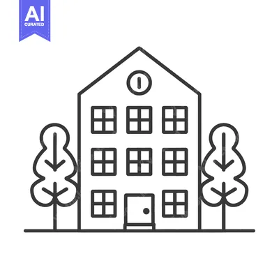 Aset premium populer: A simple illustration of a building with trees on both sides