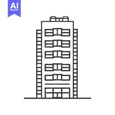 Aset desain premium: Tall simplified building illustration with multiple floors and windows