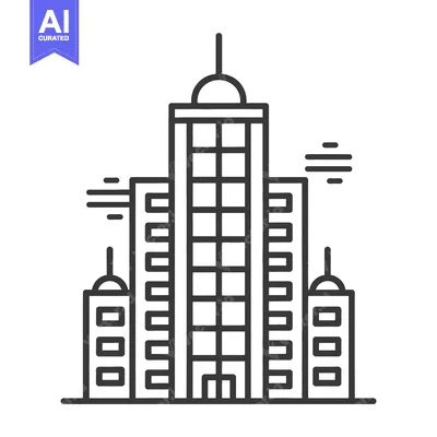 A tall modern city building illustration with additional supporting st