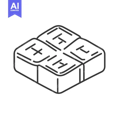 Isometric illustration of a square block divided into four equal parts