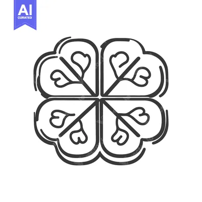 A simple abstract black and white four leaf heart design
