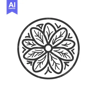 Aset desain premium: A simple circular decorative floral design on white background
