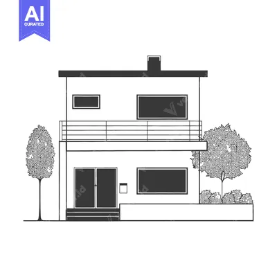 Aset desain premium: A modern two story house with trees and a balcony