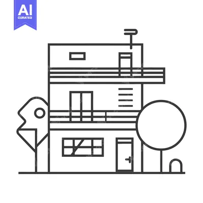Popular premium asset: A simple black and white linear drawing of a modern house