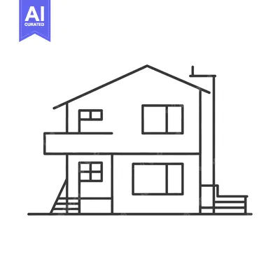 Aset desain premium: A Simple Black Outline Drawing Depicting a Residential Home Structure