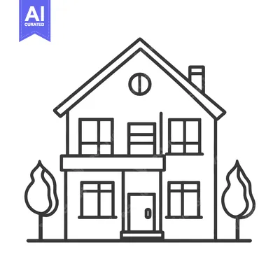 Premium design asset: An illustrative drawing showing a residential house and some trees