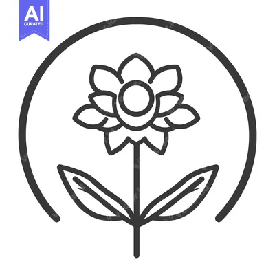 Premium design asset: A simple outline illustration of a flower inside a circle