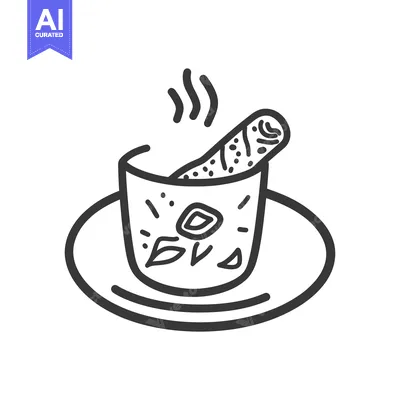 Premium design asset: A drawing of a drink with food on a saucer is shown