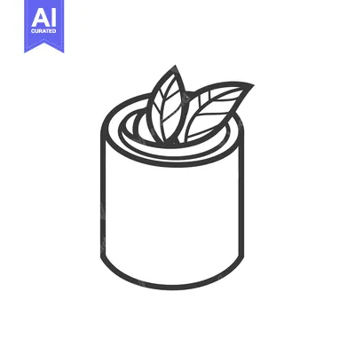 Aset desain premium: A stylized black and white potted plant with two leaves