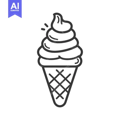 Aset desain premium: A simple black and white illustration of ice cream in a cone