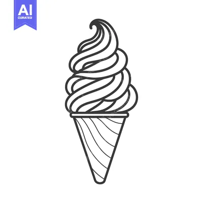 Aset desain premium: A simple black and white illustration of a soft serve ice cream