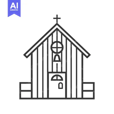 Aset premium populer: A Simple Linear Drawing Depicting a Small Religious Church Building