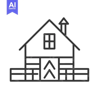 Premium design asset: Simple outline illustration of a house with a fence and chimney