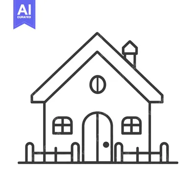 Premium design asset: A simple line drawing of a house with chimney and fence