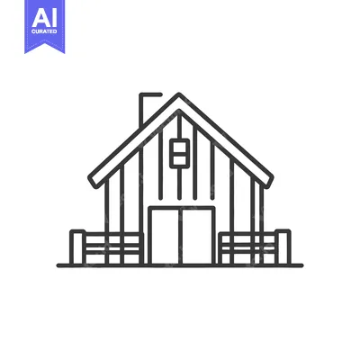Premium design asset: A simple line art depiction of a rustic house structure