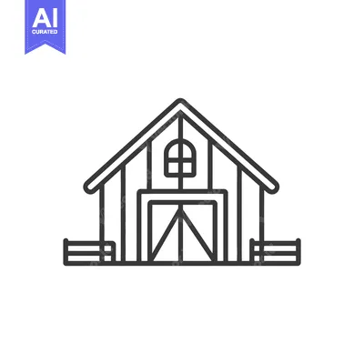 Aset premium populer: Simple line drawing showing a barn style agricultural structure