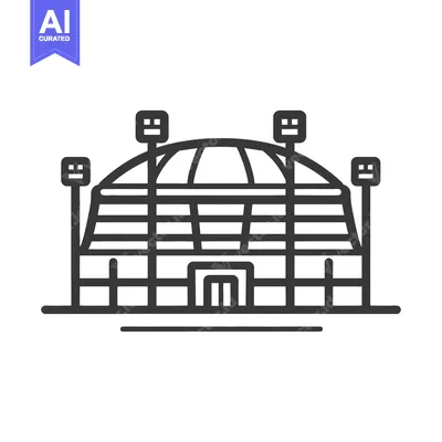 Premium design asset: A monochrome illustration of a large stadium building structure