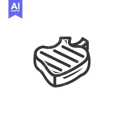 Aset desain premium: A simple black and white grilled meat steak illustration on a white ba