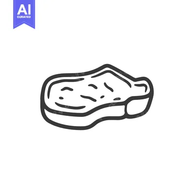 Aset premium populer: A simple black and white illustration of a cooked meat steak