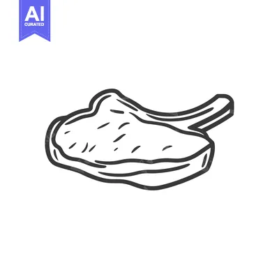Aset desain premium: A single outlined illustration of a raw meat pork chop