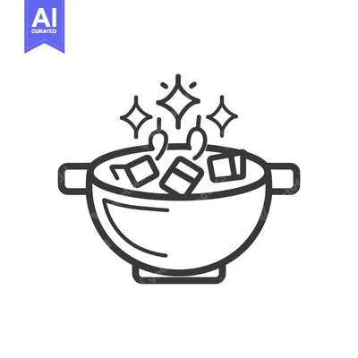 A stylized illustration of a bowl containing ingredients and sparkles