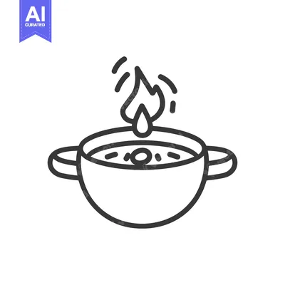Premium design asset: A stylized image of a bowl with steam and flame