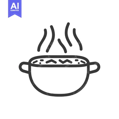Premium design asset: A Simple Black Outline Depicting a Steaming Cooking Pot