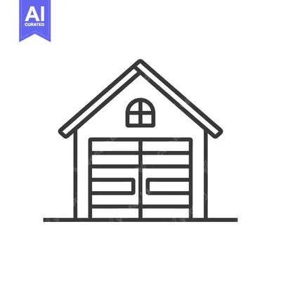 Aset premium populer: A black and white line drawing of a garage