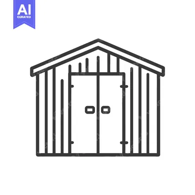 Aset desain premium: A simple illustration showing a wooden shed with double doors