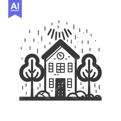 Popular premium asset: A house is depicted during a thunderstorm with trees on either side